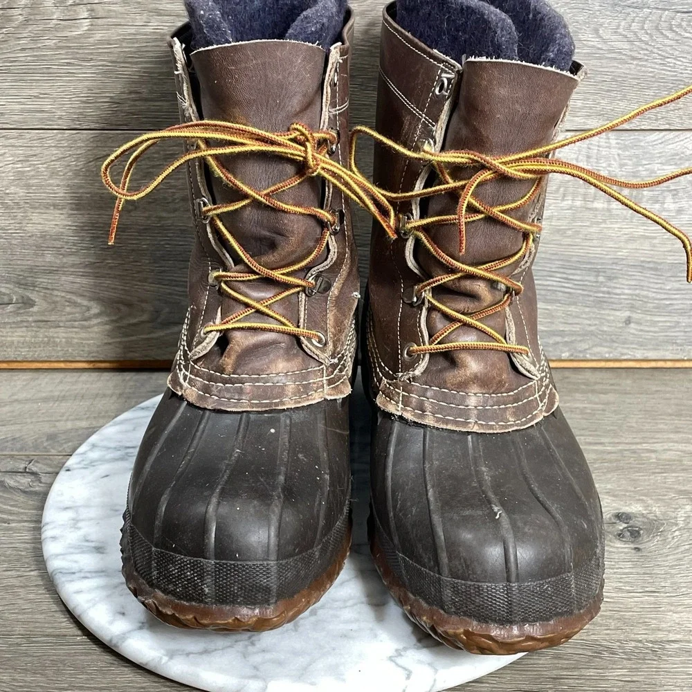 VTG LL Bean Boots Mens 9 Brown Leather Duck Rubber Outdoors Hiking Rain‎ Lined